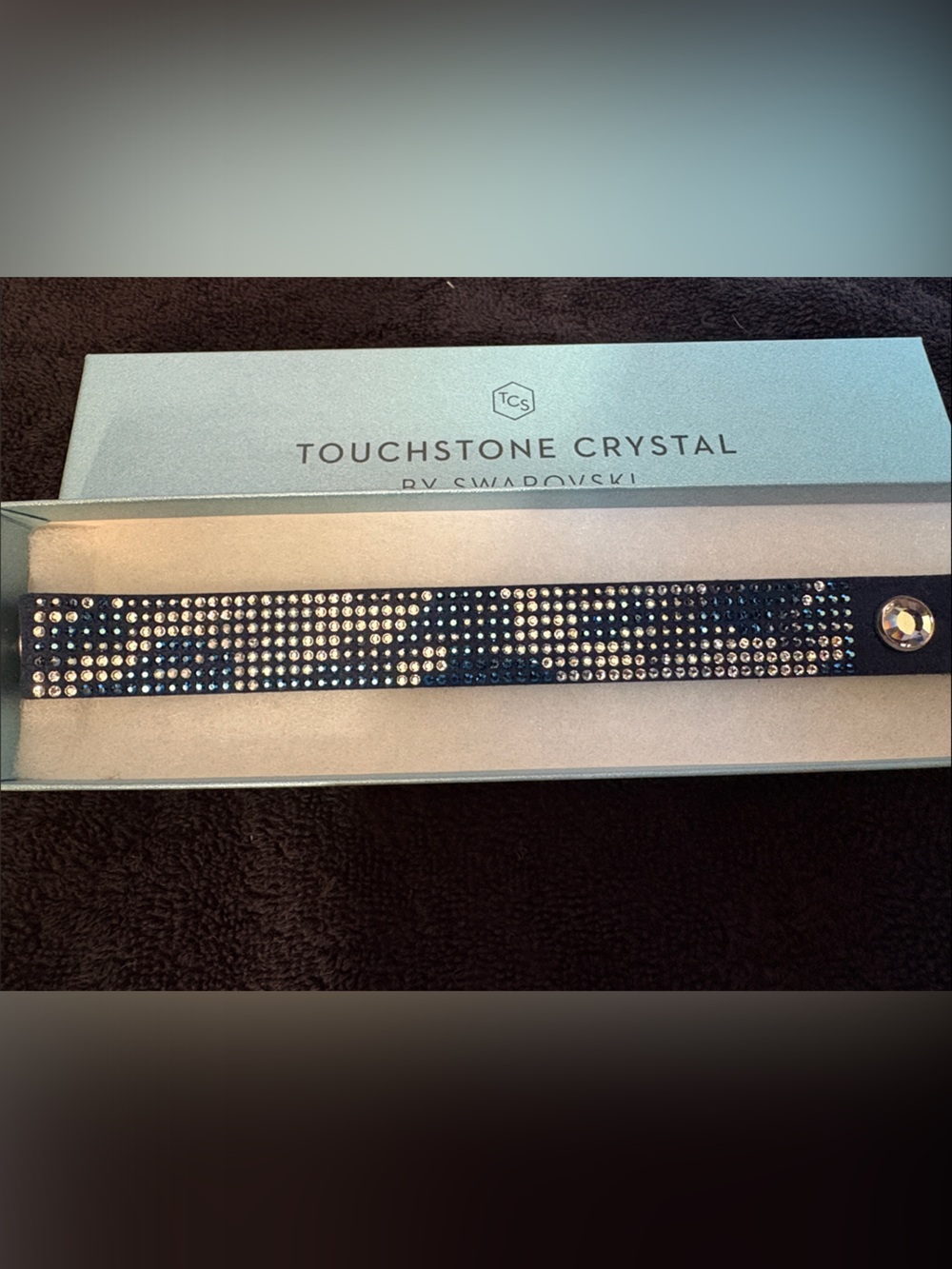 Touchstone Crystal Navy and Clear Crystal Strap Bracelet